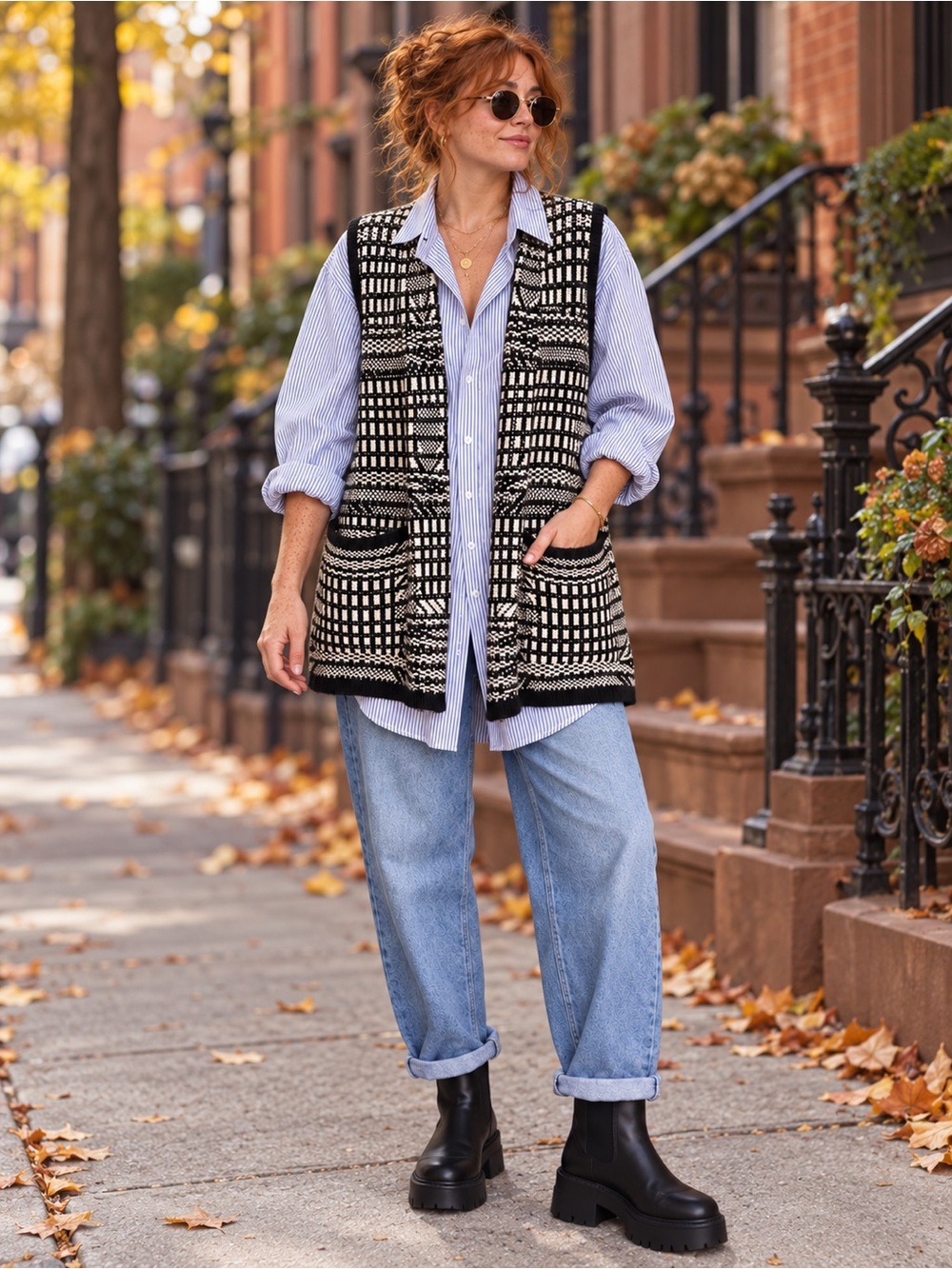 Anthropologie Angel of the North Geometric Knit Longline Sweater Vest Duster Lar